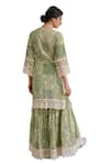 KARAJ JAIPUR_Green Kurta And Sharara Jute Print Floral V Neck Straight Tile Set _Online_at_Aza_Fashions