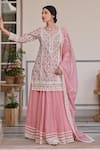 Buy_KARAJ JAIPUR_Pink Kurta Cotton Print Floral Jaal Paan Neck Flower Lehenga Set _at_Aza_Fashions