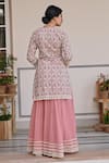 Shop_KARAJ JAIPUR_Pink Kurta Cotton Print Floral Jaal Paan Neck Flower Lehenga Set _at_Aza_Fashions