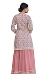 KARAJ JAIPUR_Pink Kurta Cotton Print Floral Jaal Paan Neck Flower Lehenga Set _Online_at_Aza_Fashions