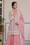 Shop_KARAJ JAIPUR_Pink Kurta Cotton Print Floral Jaal Paan Neck Flower Lehenga Set _Online_at_Aza_Fashions