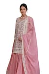 KARAJ JAIPUR_Pink Kurta Cotton Print Floral Jaal Paan Neck Flower Lehenga Set _at_Aza_Fashions