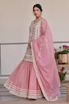 Shop_KARAJ JAIPUR_Pink Kurta Cotton Print Floral Jaal Paan Neck Flower Lehenga Set 