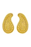 Shop_Radhika Agrawal Jewels_Gold Plated Carved Gilded Paisley Studs _at_Aza_Fashions