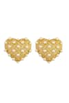 Buy_Radhika Agrawal Jewels_Gold Plated Swarovski Pearl Interwoven Heart Studs _at_Aza_Fashions