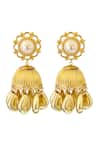 Shop_Radhika Agrawal Jewels_Gold Plated Pearl Regal Chandelier Jhumkas _at_Aza_Fashions