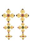 Buy_Radhika Agrawal Jewels_Gold Plated Semi Precious Stones Nouveau Cross Danglers _at_Aza_Fashions