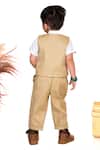 Shop_Toplove_Beige Cotton Twill Embroidery Dino Mite Waistcoat Pant Set_at_Aza_Fashions