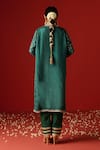 OHH CROW_Green Upada Silk Hand Embroidered Sequins Notched Kurta Set _Online_at_Aza_Fashions