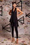 Echke_Black 100% Lamme Plain Halter Neck Handkerchief Top_at_Aza_Fashions