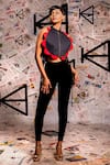 Shop_Echke_Black 100% Cotton Plain Band Collar Flower Crop Top _Online_at_Aza_Fashions