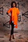 Buy_Echke_Orange 100% Cotton Plain Flat Collar Overlap Panel Long Top _at_Aza_Fashions