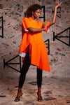 Echke_Orange 100% Cotton Plain Flat Collar Overlap Panel Long Top _Online_at_Aza_Fashions