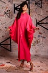 Buy_Echke_Pink 100% Cotton Applique Stand Collar Placement Flared Dress _Online_at_Aza_Fashions