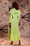 Shop_Echke_Green 100% Cotton Plain Stand Collar Ruffle Dress_at_Aza_Fashions