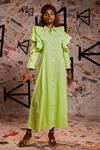 Shop_Echke_Green 100% Cotton Plain Stand Collar Ruffle Dress_Online_at_Aza_Fashions