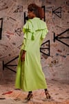 Buy_Echke_Green 100% Cotton Plain Stand Collar Ruffle Dress