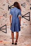 Shop_Echke_Blue 100% Cotton Denim Plain Stand Collar Panelled Dress _at_Aza_Fashions