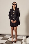 Buy_Tasuvure_Black Mix Cotton Embellishments Stones Beatrix Bejewelled Button Shirt Dress_at_Aza_Fashions