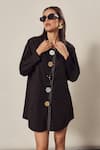 Shop_Tasuvure_Black Mix Cotton Embellishments Stones Beatrix Bejewelled Button Shirt Dress_at_Aza_Fashions