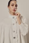 Buy_Tasuvure_White Mix Cotton Embellishments Pearls Ruffled Neck Beatrix Button Me Up Shirt _Online_at_Aza_Fashions