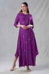 Buy_Bhusattva_Purple Organic Banana Fiber Embroidery Sequin Round Floral Hand Kurta _at_Aza_Fashions