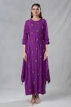 Bhusattva_Purple Organic Banana Fiber Embroidery Sequin Round Floral Hand Kurta _Online_at_Aza_Fashions