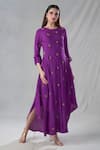 Buy_Bhusattva_Purple Organic Banana Fiber Embroidery Sequin Round Floral Hand Kurta _Online_at_Aza_Fashions