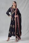 Buy_Bhusattva_Black Organic Silk Jacquard Embroidery Sequin Round Zardozi Anarkali Set_at_Aza_Fashions