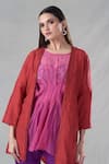 Buy_Bhusattva_Red Organic Silk Embroidery Stripe Round Woven Shrug Pant Set 