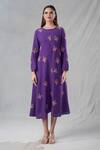 Bhusattva_Purple Organic Silk Embroidery Sequin Round Floral Thread Dress _Online_at_Aza_Fashions