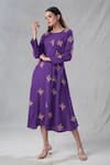 Buy_Bhusattva_Purple Organic Silk Embroidery Sequin Round Floral Thread Dress _Online_at_Aza_Fashions