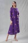 Shop_Bhusattva_Purple Organic Silk Embroidery Sequin Round Floral Thread Dress _Online_at_Aza_Fashions