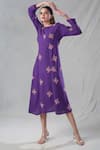 Bhusattva_Purple Organic Silk Embroidery Sequin Round Floral Thread Dress _at_Aza_Fashions