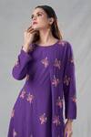 Buy_Bhusattva_Purple Organic Silk Embroidery Sequin Round Floral Thread Dress 