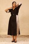 Shop_Eeda_Black Silk Organza Collared Patchwork Midi Dress _Online_at_Aza_Fashions