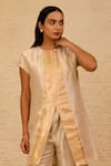 Buy_Eeda_Ivory Silk Tissue Crew Patchwork Center Slit Short Kurta And Pant Set _Online_at_Aza_Fashions