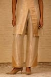 Buy_Eeda_Ivory Silk Tissue Crew Patchwork Center Slit Short Kurta And Pant Set 