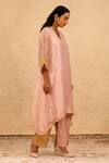 Eeda_Pink Kurta Silk Tissue V Neck Patchwork Straight And Pant Set _Online_at_Aza_Fashions