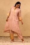 Shop_Eeda_Pink Kurta Silk Tissue V Neck Patchwork Straight And Pant Set 