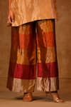 Eeda_Multi Color Kurta Silk Tissue V Neck And Metallic Striped Pant _at_Aza_Fashions