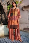 Buy_Eeda_Multi Color Kurta Metallic Tissue And Lapel Collar Blocked & Pant Set _at_Aza_Fashions