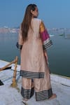 Shop_Eeda_Multi Color Kurta Tissue And Metallic High Slit Blocked & Pant Set _at_Aza_Fashions