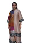 Shop_Eeda_Multi Color Kurta Tissue And Metallic High Slit Blocked & Pant Set 