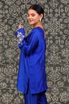 Eeda_Blue Chiniya Silk Embroidered Zardosi Noor Sleeve Short Kurta And Flared Pant Set _Online_at_Aza_Fashions