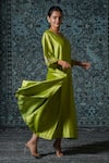 Eeda_Green Chiniya Silk Embroidered Thread Notched Noor Placement Anarkali _Online_at_Aza_Fashions