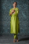 Eeda_Green Chiniya Silk Embroidered Thread Round Noor Patch Kurta And Pant Set _at_Aza_Fashions