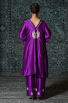 Shop_Eeda_Purple Chiniya Silk Embroidered Thread Round Noor Back Patch Kurta And Pant Set _at_Aza_Fashions