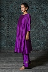 Shop_Eeda_Purple Chiniya Silk Embroidered Thread Round Noor Back Patch Kurta And Pant Set _Online_at_Aza_Fashions