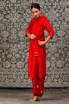 Eeda_Red Chiniya Silk Embroidered Zardosi Crew Noor Kurta And Pant Set _Online_at_Aza_Fashions